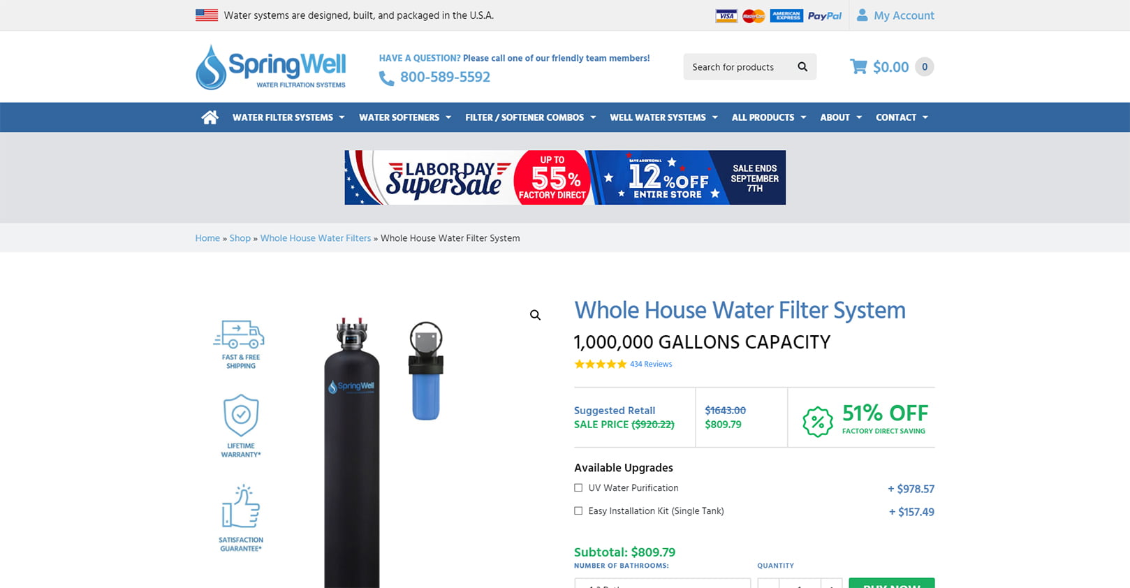 SpringWell Water Online Shop Screenshot