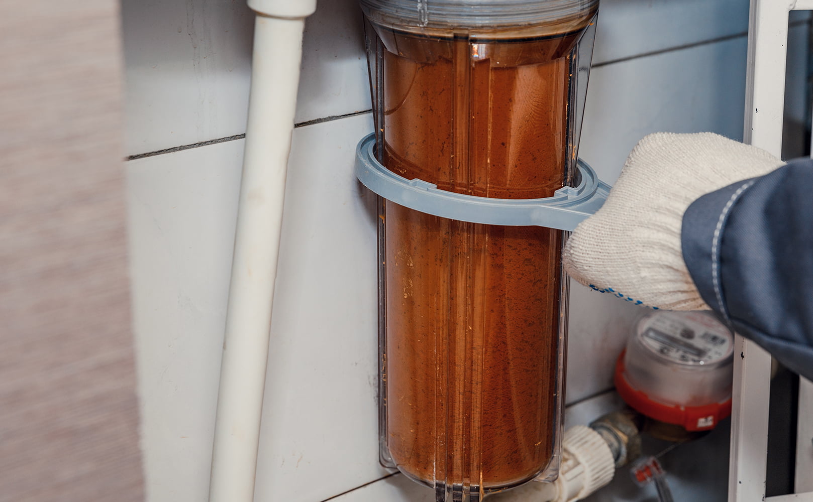 replacing dirty whole house sediment filter